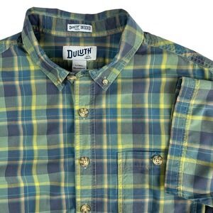 Duluth Untucked Shirt Men's L Tall Relaxed Fit‎ Button Down Green Plaid
